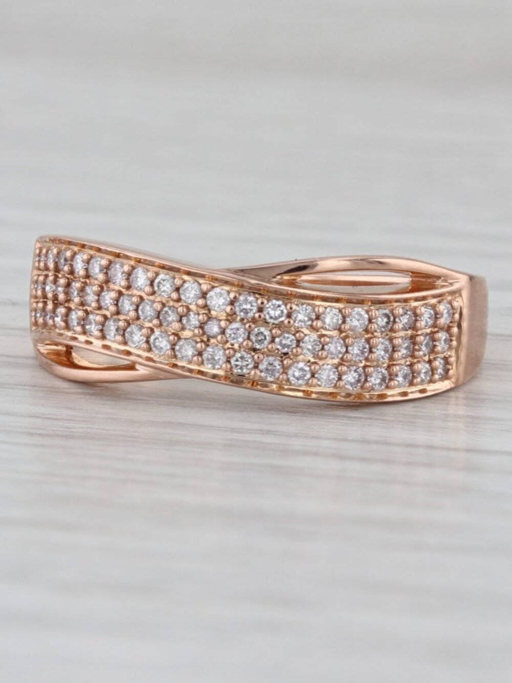 0.33ctw Pave Diamond Overlay Bypass Ring 18k Rose Gold Wedding Anniversary Band